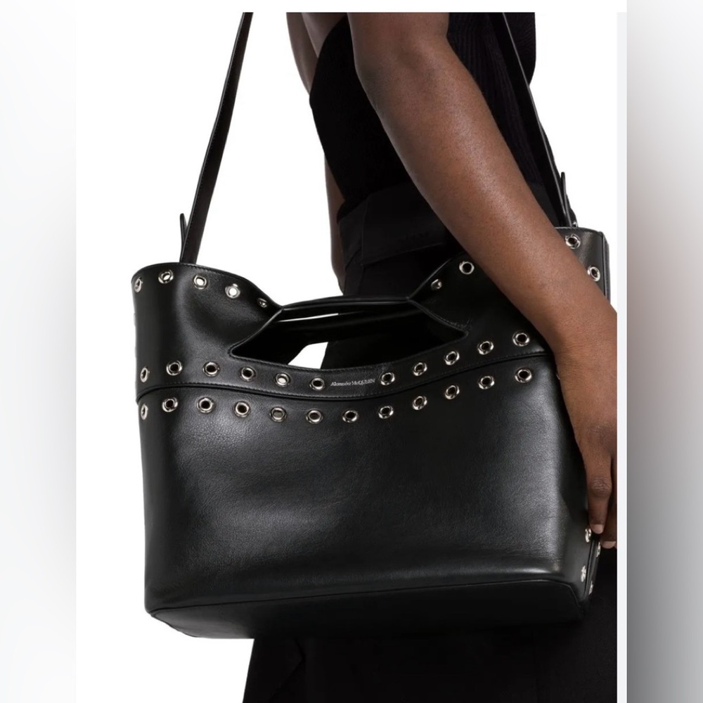 Alexander McQueen small Wow Black Leather Tote with Silver Hardware